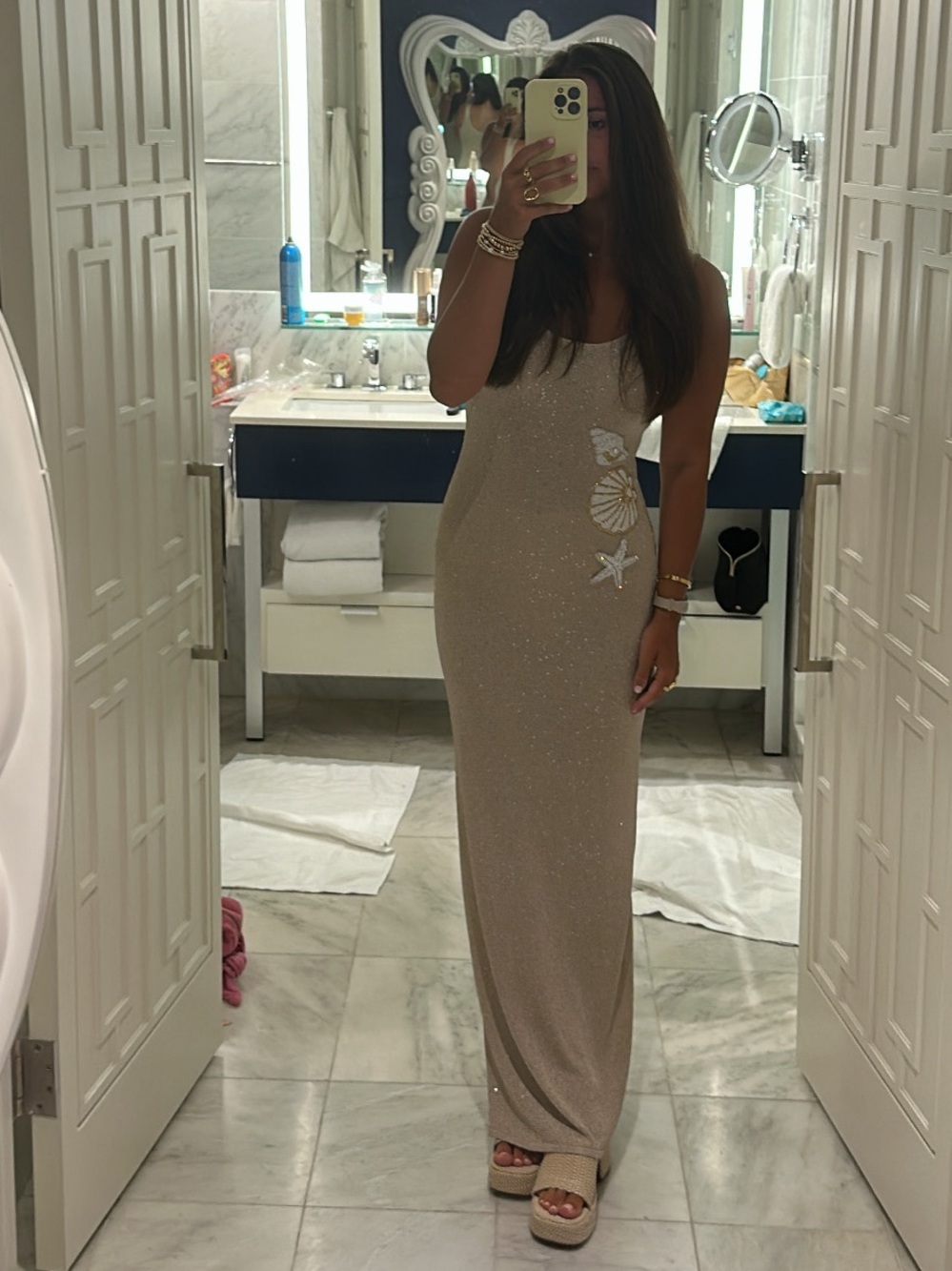 White Fox Boutique - Marine Mist Sequin Knit Maxi Dress Champagne - Picture 3 of 4